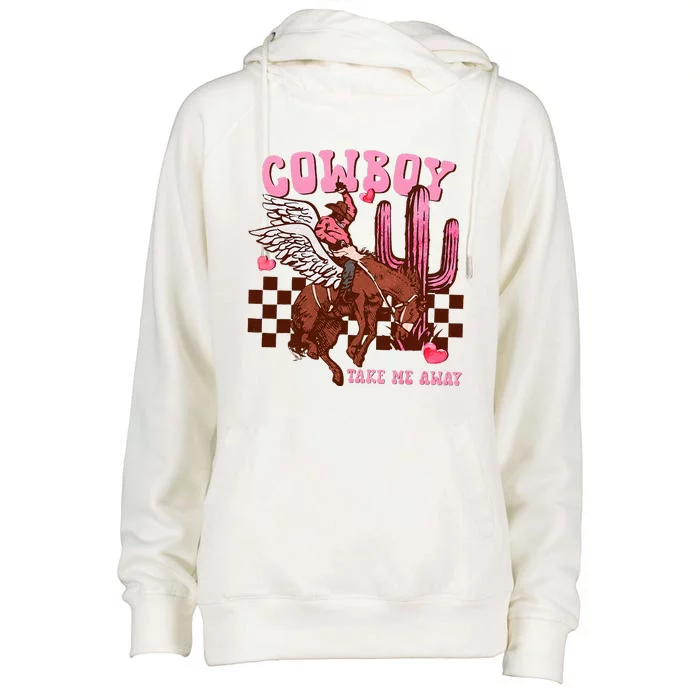 Take Me Away Valentine Cow Rodeo Horse Womens Funnel Neck Pullover Hood