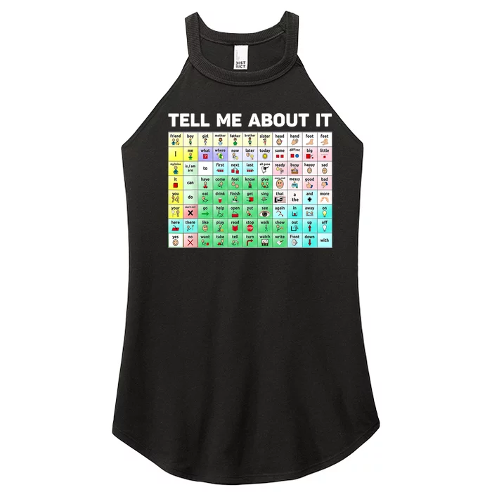 Tell Me About It Speech Language Pathology AAC Sped Teacher Women’s Perfect Tri Rocker Tank