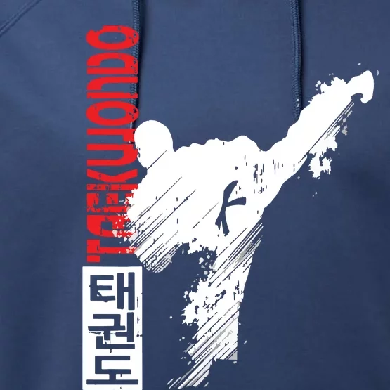 Taekwondo Martial Art Distressed Style Kick Tee Performance Fleece Hoodie