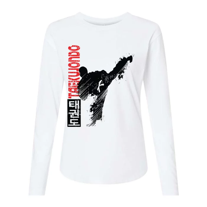 Taekwondo Martial Art Distressed Style Kick Tee Womens Cotton Relaxed Long Sleeve T-Shirt