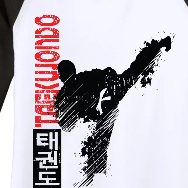 Taekwondo Martial Art Distressed Style Kick Tee Women's Tri-Blend 3/4-Sleeve Raglan Shirt