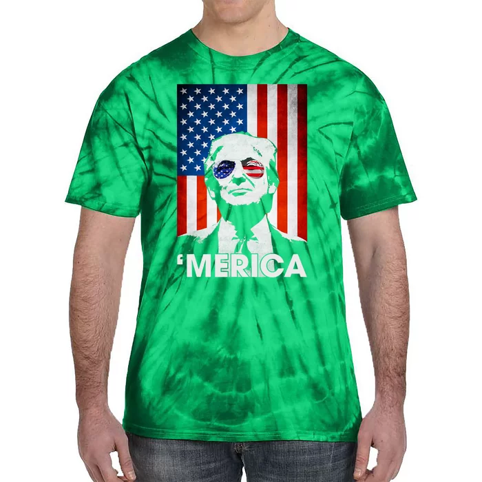 Trump Merica American Flag 4th Of July Murica Patriotic Tie-Dye T-Shirt