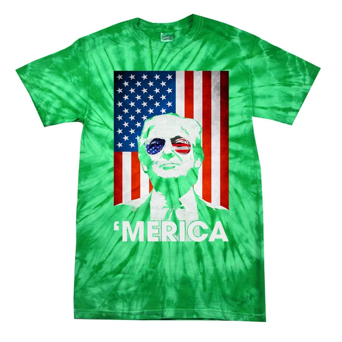 Trump Merica American Flag 4th Of July Murica Patriotic Tie-Dye T-Shirt