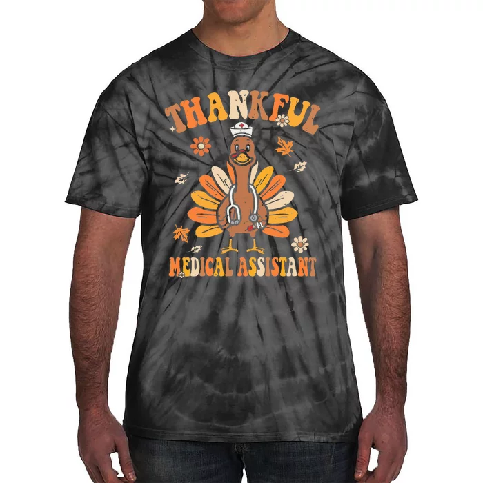 Thankful Medical Assistant Groovy Thanksgiving Turkey Nurse Tie-Dye T-Shirt