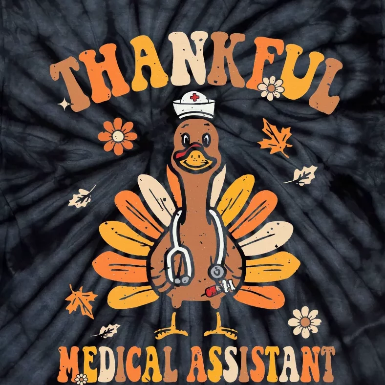 Thankful Medical Assistant Groovy Thanksgiving Turkey Nurse Tie-Dye T-Shirt