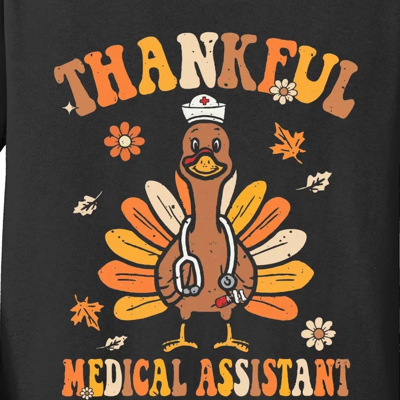 Thankful Medical Assistant Groovy Thanksgiving Turkey Nurse Kids Long Sleeve Shirt