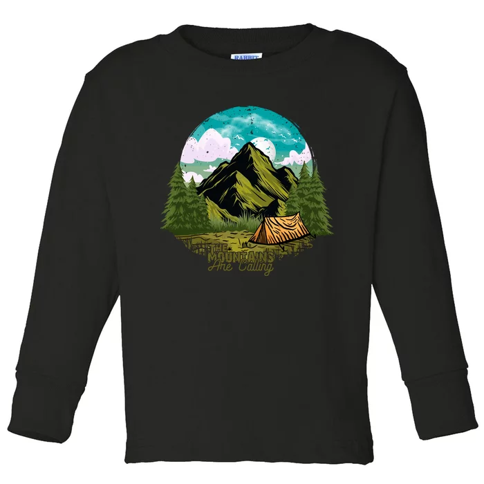 The Mountains Are Calling Camping Graphic Toddler Long Sleeve Shirt