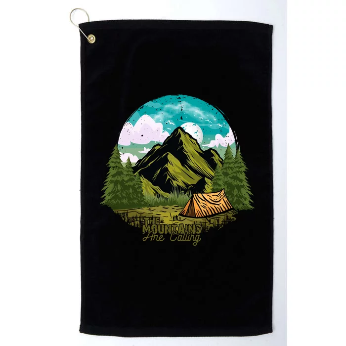 The Mountains Are Calling Camping Graphic Platinum Collection Golf Towel