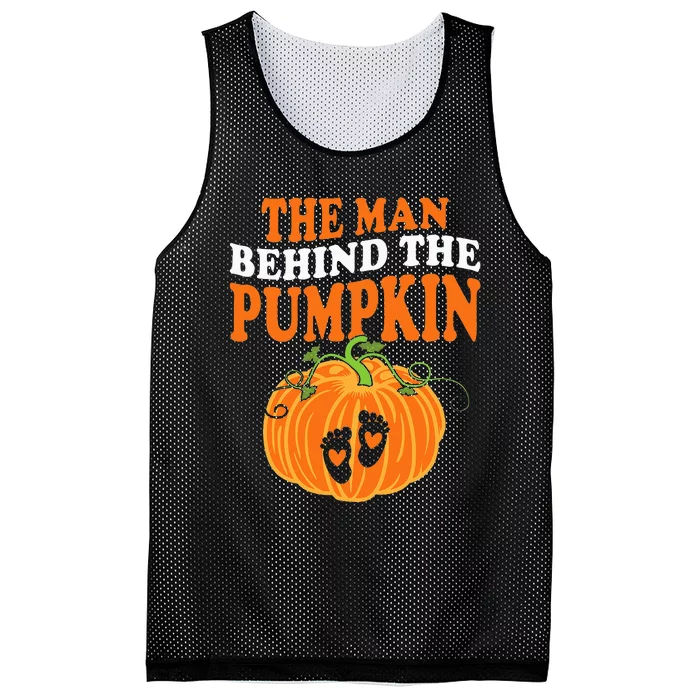 The Man Behind The Pumpkin Dad Halloween Pregnancy Reveal Mesh Reversible Basketball Jersey Tank