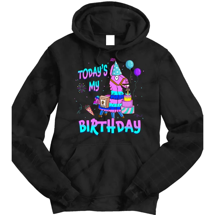 Todays My Birthday Llama Boy Girl Family Party Decorations Tie Dye Hoodie