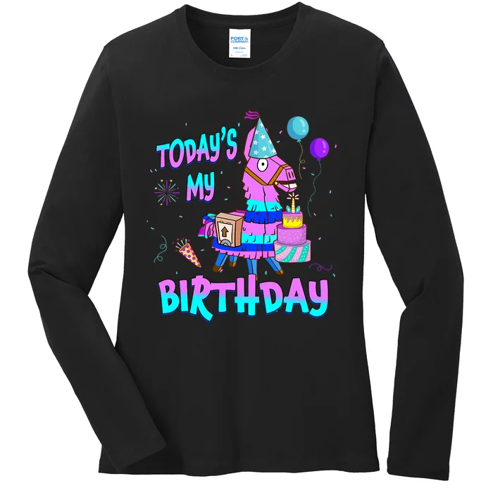 Todays My Birthday Llama Boy Girl Family Party Decorations Ladies Long Sleeve Shirt