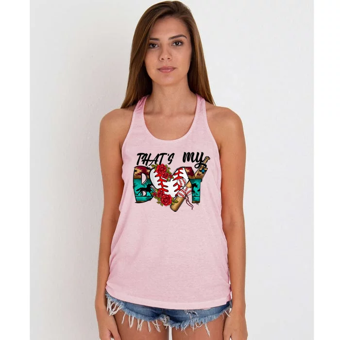 That's My Boy Cool Baseball Design Women's Knotted Racerback Tank