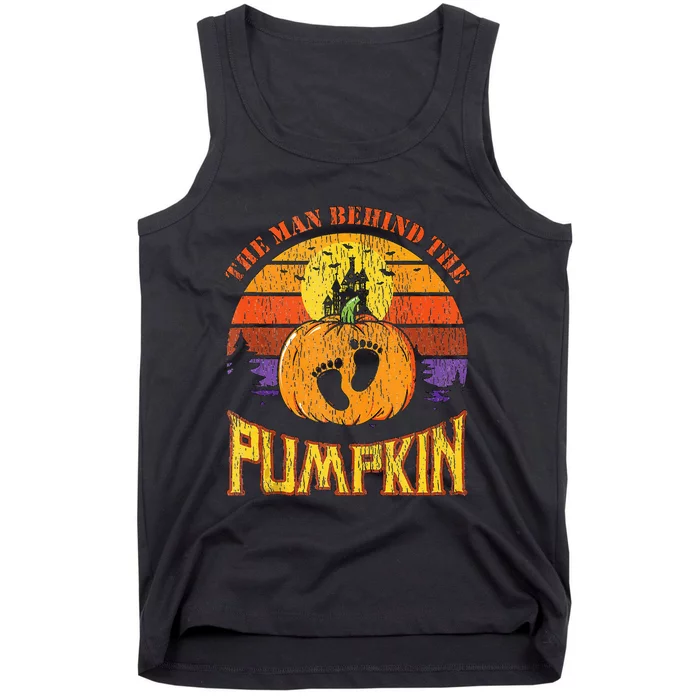 The Man Behind The Pumpkin Pregnancy Announcet Halloween Tank Top