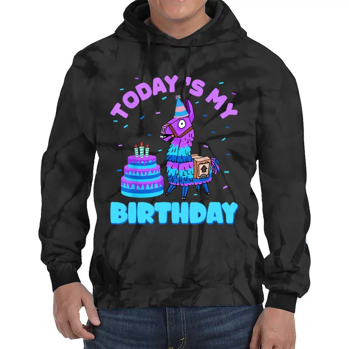 Todays My Birthday Llama Birthday Party Decorations Tie Dye Hoodie