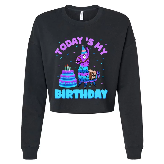 Todays My Birthday Llama Birthday Party Decorations Cropped Pullover Crew