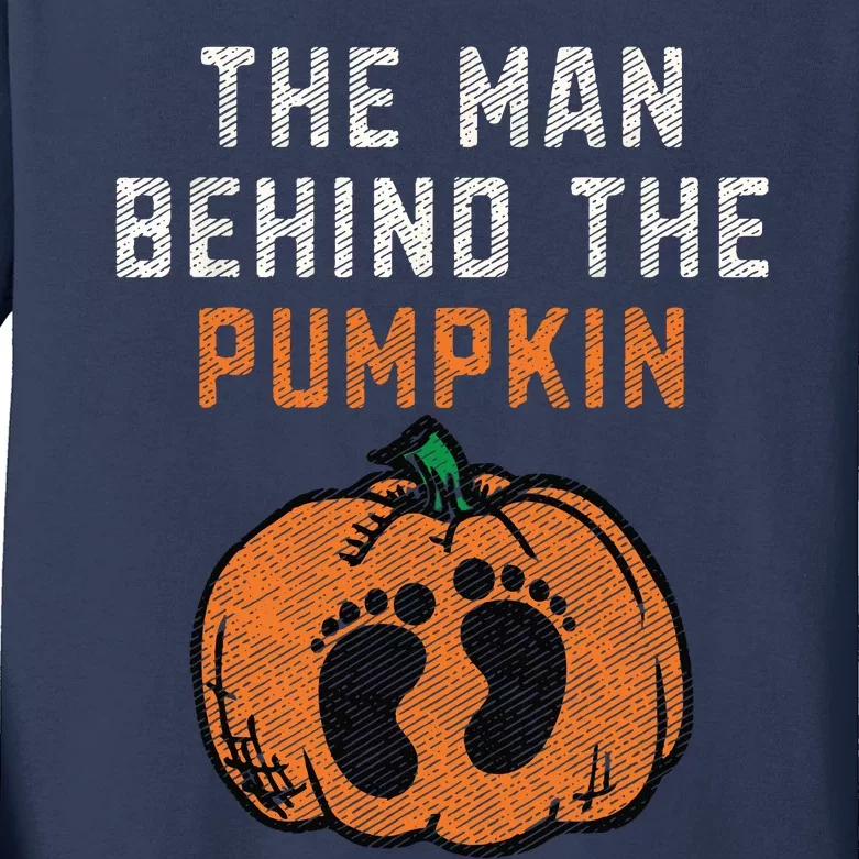 The Man Behind The Pumpkin Dad Halloween Pregnancy Reveal Kids Long Sleeve Shirt