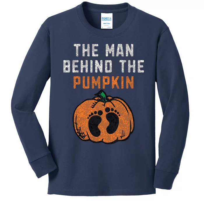 The Man Behind The Pumpkin Dad Halloween Pregnancy Reveal Kids Long Sleeve Shirt