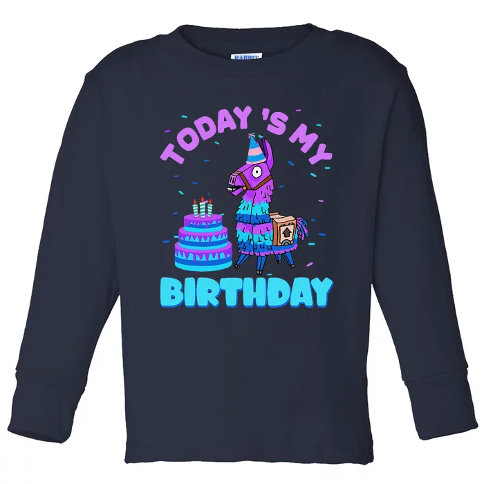 Todays My Birthday Llama Family Party Decorations Toddler Long Sleeve Shirt