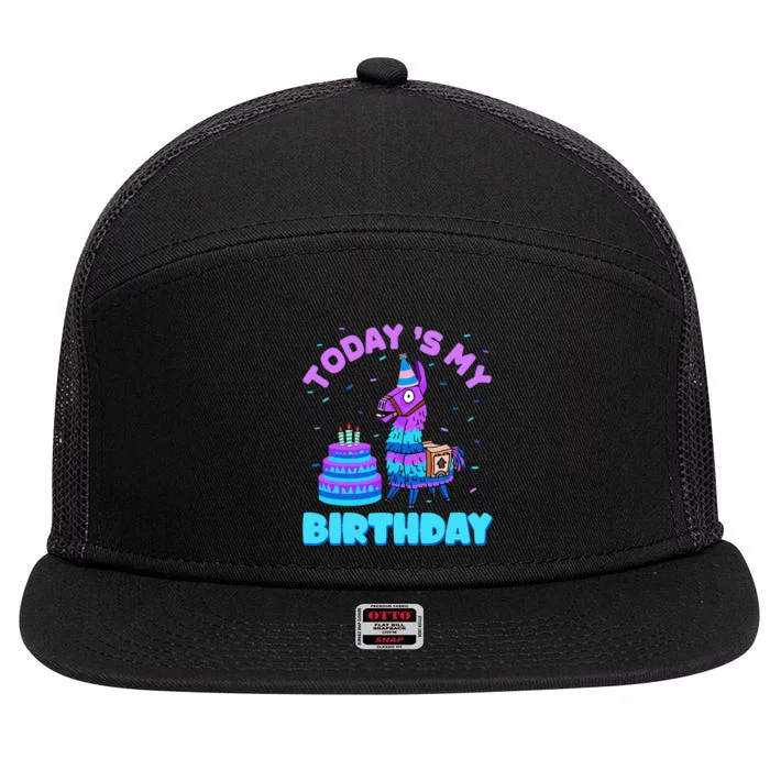 Today's My Birthday Cute Llama Animal Party 7 Panel Mesh Trucker Snapback Hat