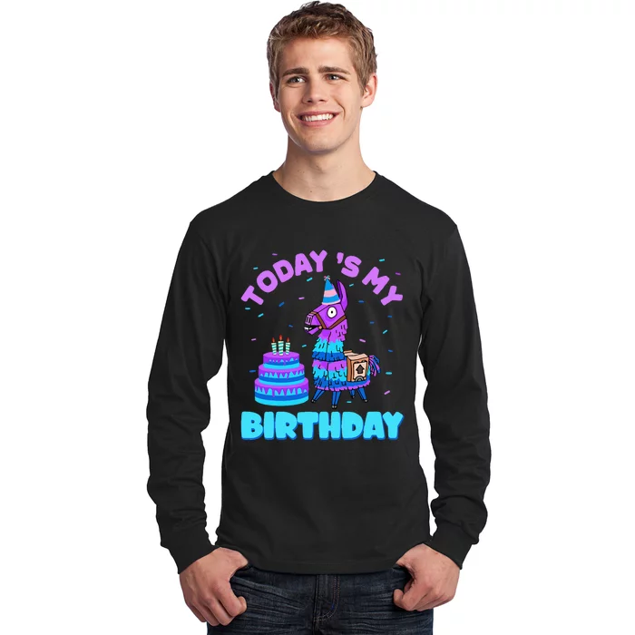 Today's My Birthday Cute Llama Animal Party Long Sleeve Shirt