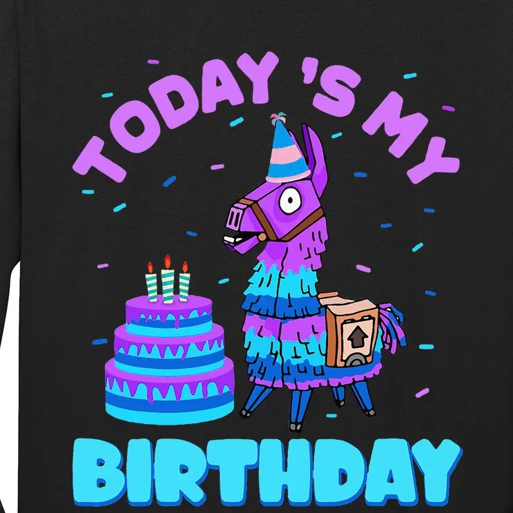 Today's My Birthday Cute Llama Animal Party Long Sleeve Shirt