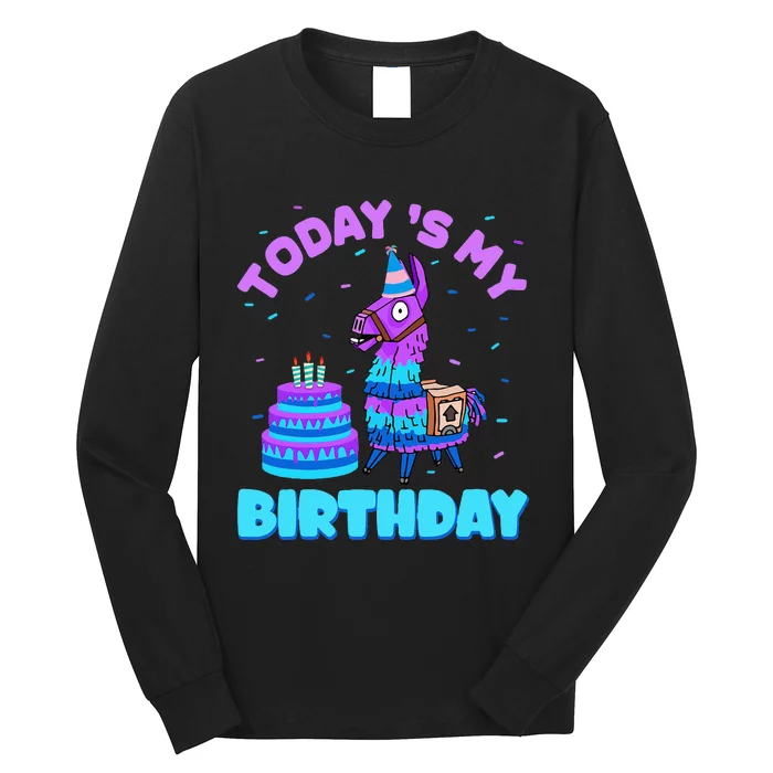 Today's My Birthday Cute Llama Animal Party Long Sleeve Shirt