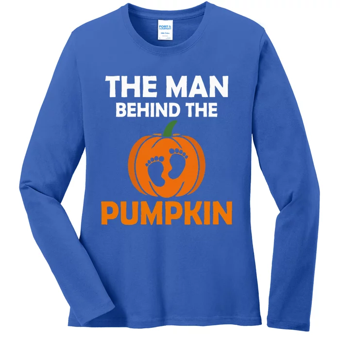 The Man Behind The Pumpkin Daddy Pregnancy Halloween Family Ladies Long Sleeve Shirt