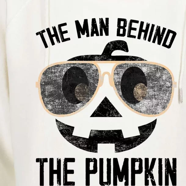 The Man Behind The Pumpkin New Baby Shower Dad Halloween Womens Funnel Neck Pullover Hood