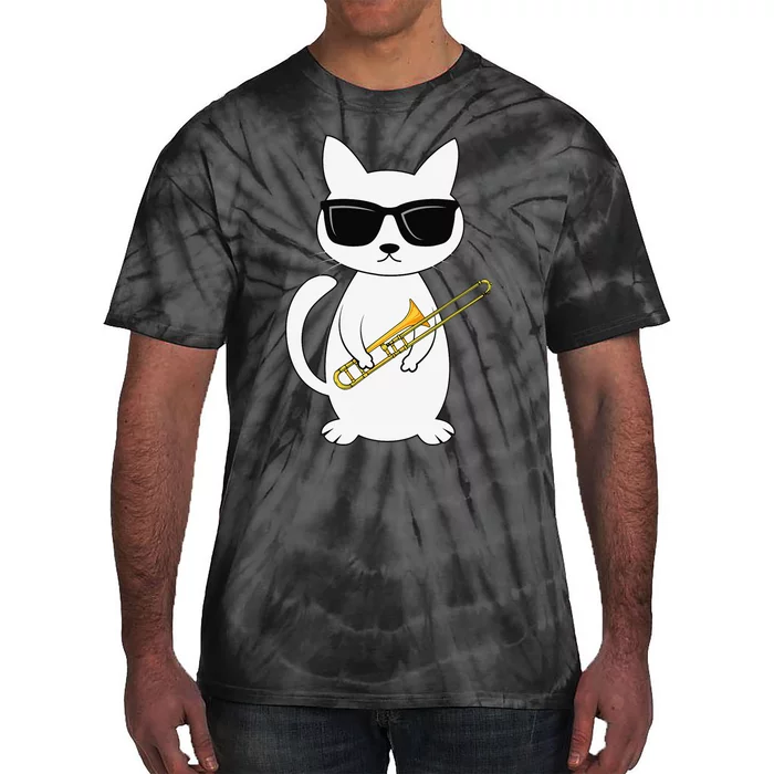 Trombone Mucisian Brass Instrument Trombonist Cat Lover Tie-Dye T-Shirt