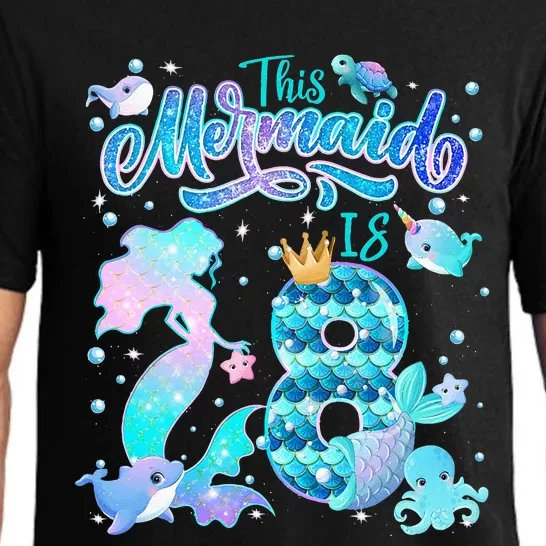 This Mermaid Birthday Girl 8 Year Old 8th Birthday Mermaid Pajama Set