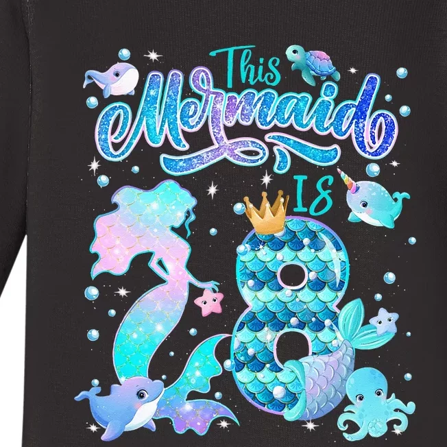 This Mermaid Birthday Girl 8 Year Old 8th Birthday Mermaid Baby Long Sleeve Bodysuit