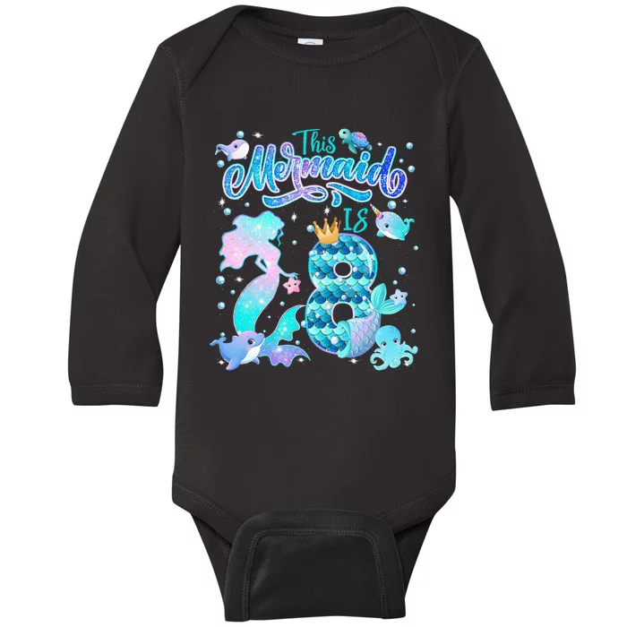 This Mermaid Birthday Girl 8 Year Old 8th Birthday Mermaid Baby Long Sleeve Bodysuit