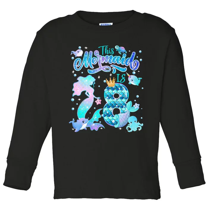 This Mermaid Birthday Girl 8 Year Old 8th Birthday Mermaid Toddler Long Sleeve Shirt