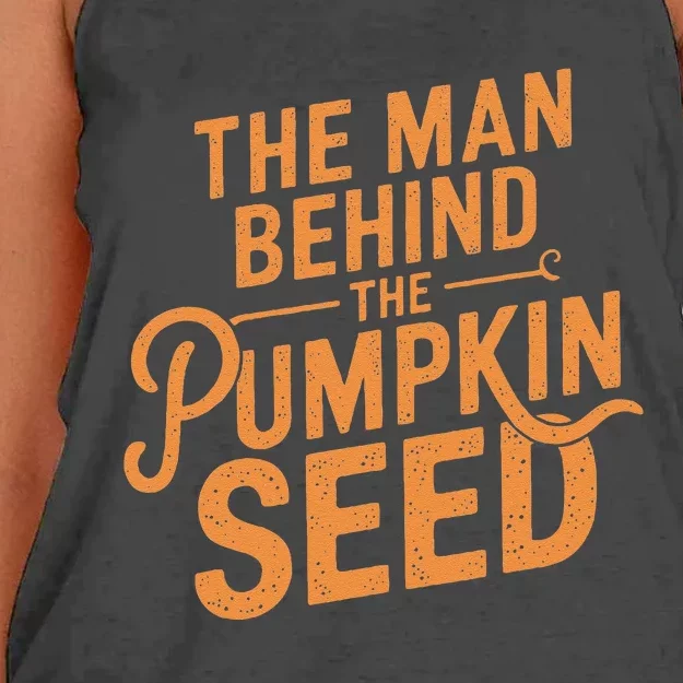 The Man Behind The Pumpkin Seed Halloween Pregnancy Women's Knotted Racerback Tank