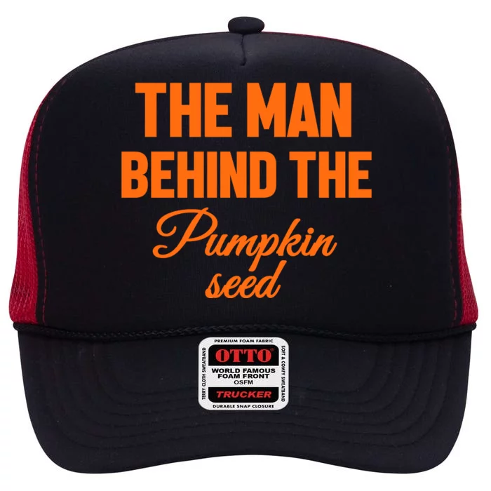 The Man Behind The Pumpkin Seed Halloween Pregnant High Crown Mesh Trucker Hat