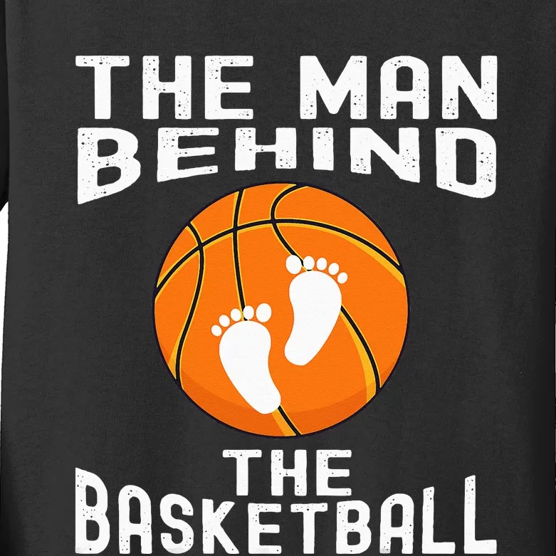 The Man Behind The Basketball Funny Future Dad Baby Shower Kids Long Sleeve Shirt