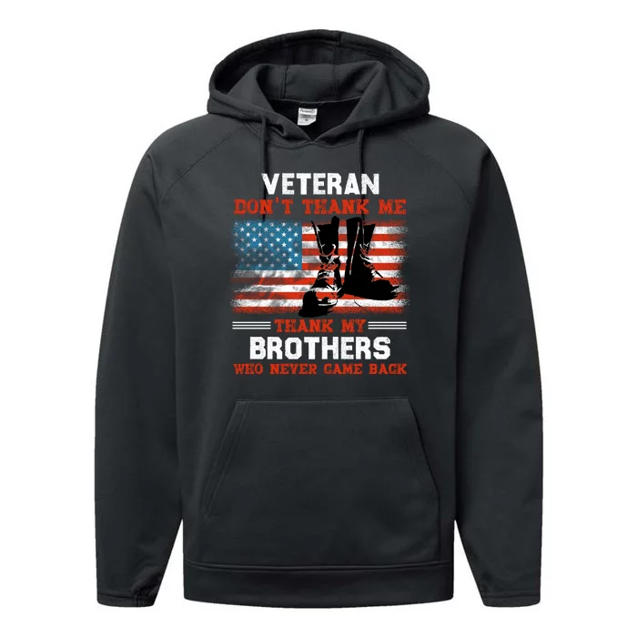 Thank My Brother | Veterans Day Patriotic Military Veteran Performance Fleece Hoodie