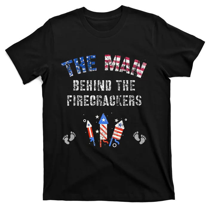 The Man Behind The Twins FIRECRACKERS 4th Of July Expecting T-Shirt