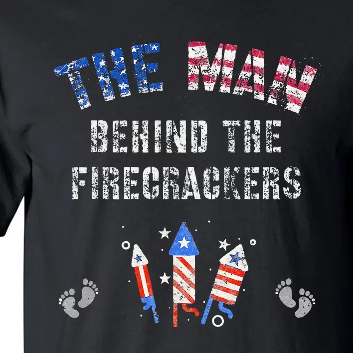 The Man Behind The Twins FIRECRACKERS 4th Of July Expecting Tall T-Shirt