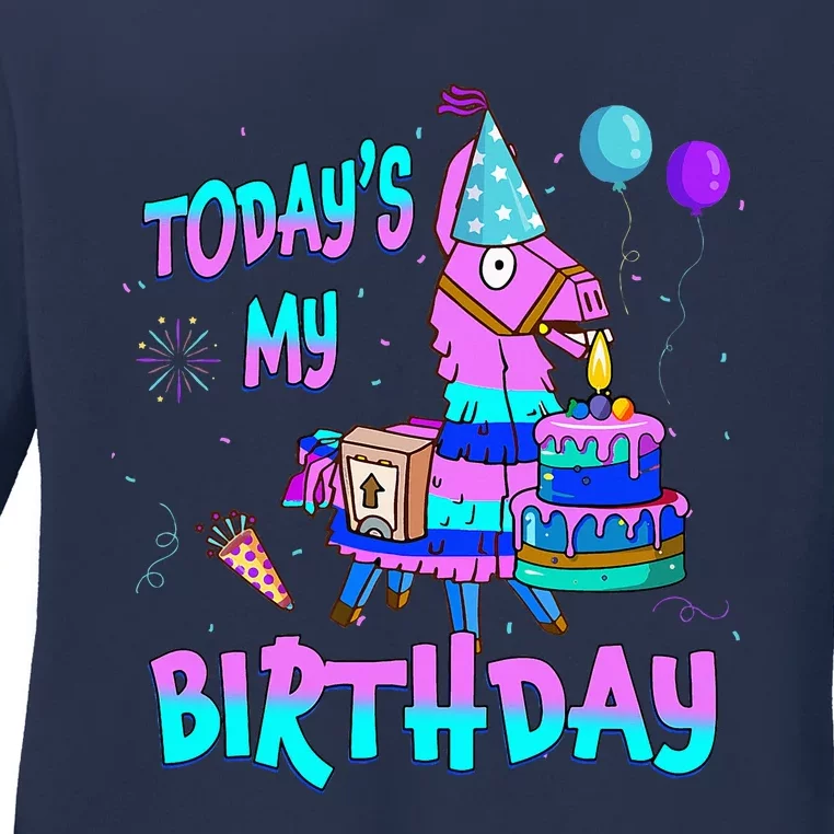 Todays My Birthday Llama Boy Girl Family Matching Party Ladies Long Sleeve Shirt