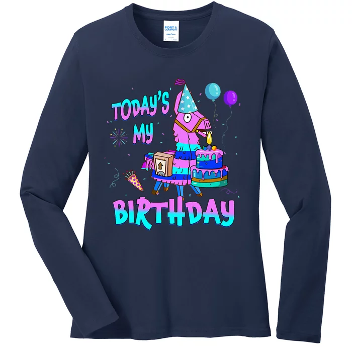 Todays My Birthday Llama Boy Girl Family Matching Party Ladies Long Sleeve Shirt