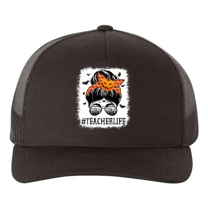 Teacher Messy Bun Spooky Pumpkin Orange Halloween Costume Yupoong Adult 5-Panel Trucker Hat