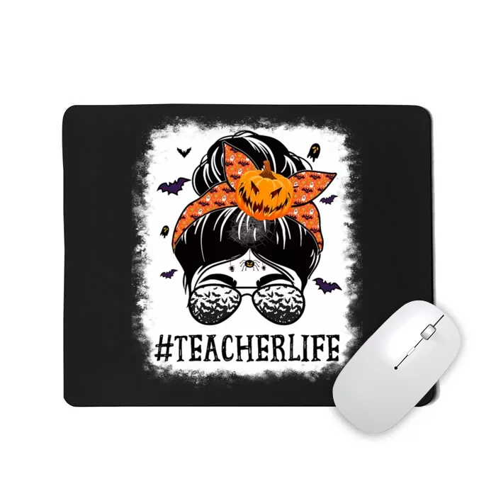 Teacher Messy Bun Spooky Pumpkin Orange Halloween Costume Mousepad