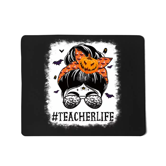 Teacher Messy Bun Spooky Pumpkin Orange Halloween Costume Mousepad