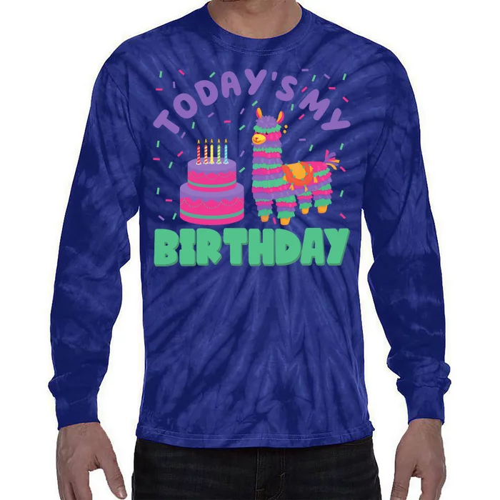 Todays My Birthday Llama Party Tie-Dye Long Sleeve Shirt