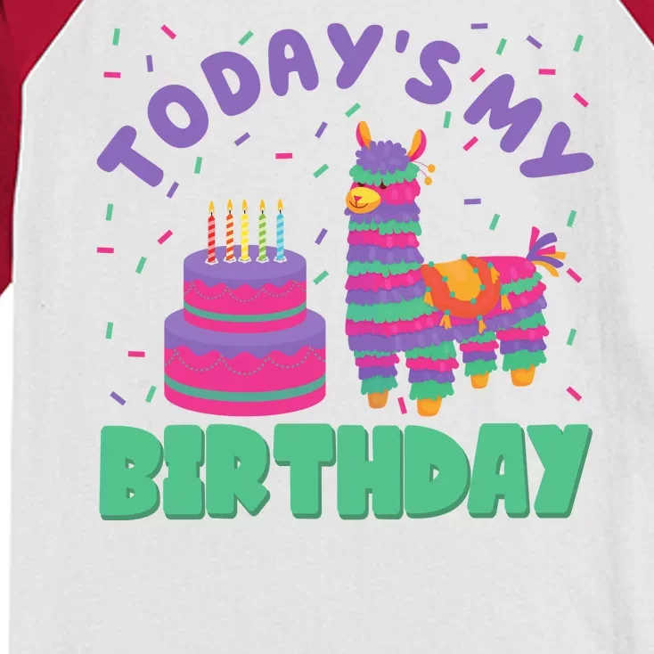 Todays My Birthday Llama Party Kids Colorblock Raglan Jersey