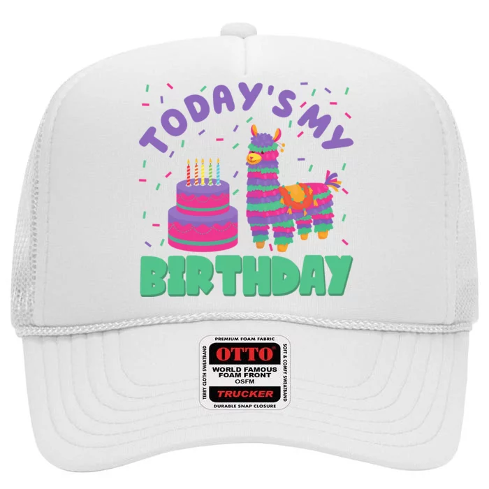 Todays My Birthday Llama Party High Crown Mesh Trucker Hat