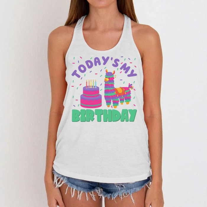 Todays My Birthday Llama Party Women's Knotted Racerback Tank