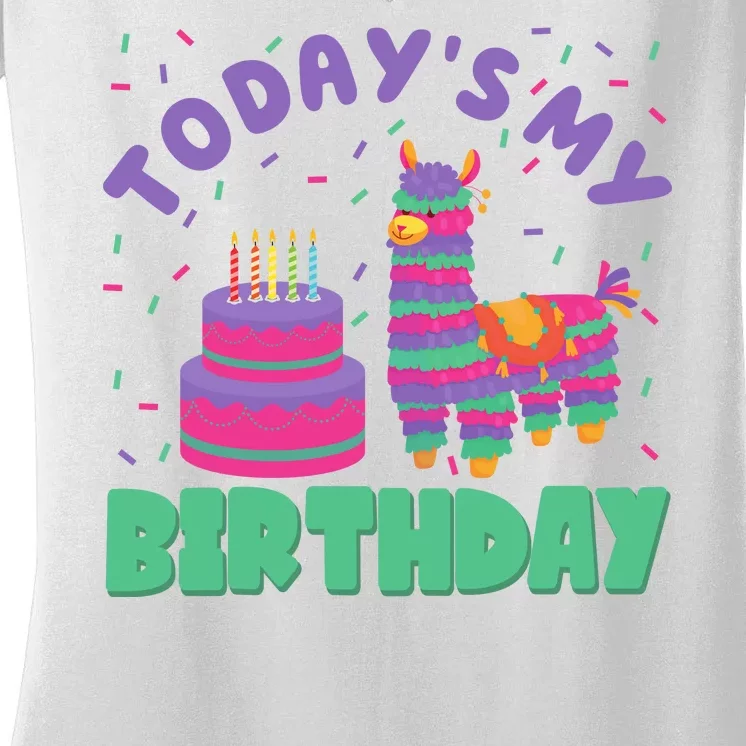 Todays My Birthday Llama Party Women's V-Neck T-Shirt