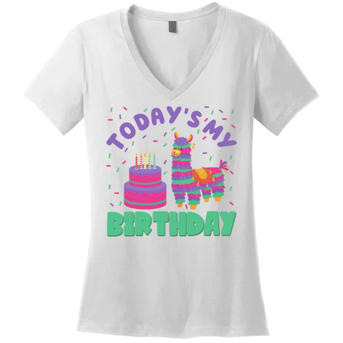 Todays My Birthday Llama Party Women's V-Neck T-Shirt